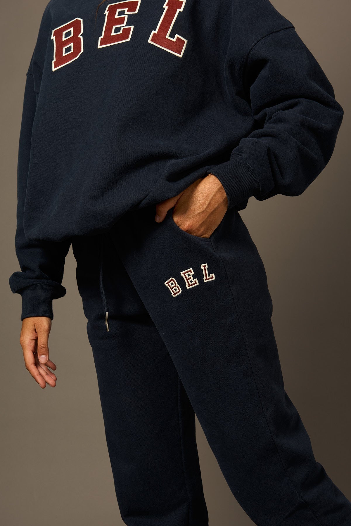 COMING SOON Varsity Hoodie Navy-Sweatshirts-Tienda Ropa Leggings Yoga Sostenibles Reciclados Mujer On-line Barcelona Believe Athletics Sustainable Recycled Yoga Clothes