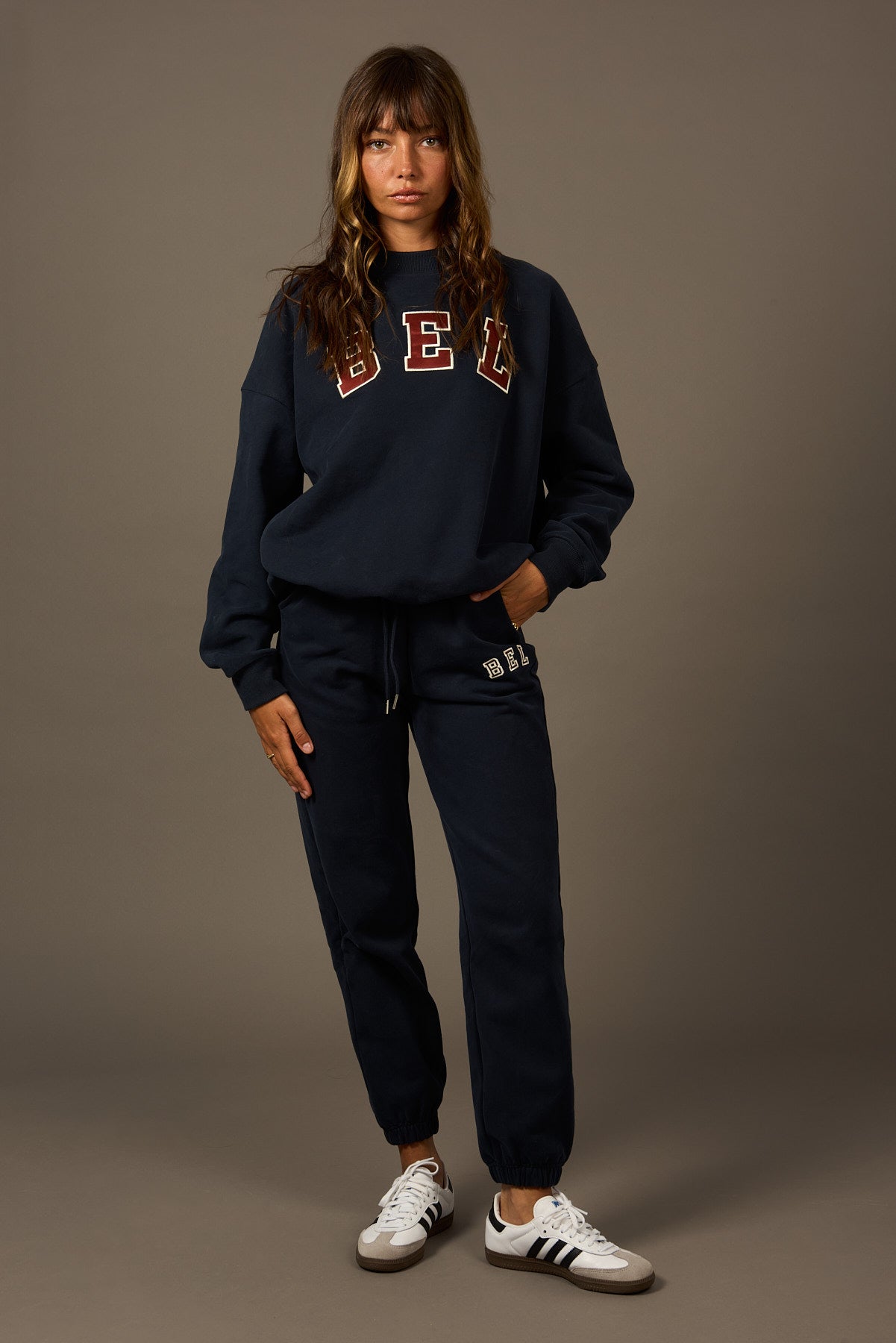 COMING SOON Varsity Hoodie Navy-Sweatshirts-Tienda Ropa Leggings Yoga Sostenibles Reciclados Mujer On-line Barcelona Believe Athletics Sustainable Recycled Yoga Clothes