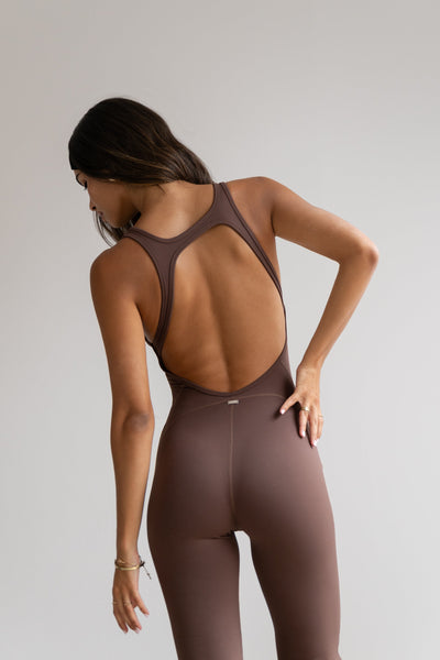 Unitard Evasé Espresso-Jumpsuits-Tienda Ropa Leggings Yoga Sostenibles Reciclados Mujer On-line Barcelona Believe Athletics Sustainable Recycled Yoga Clothes