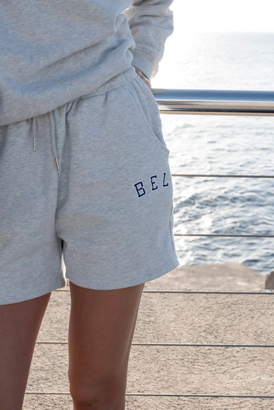 Varsity Shorts Grey Melange-Shorts-Tienda Ropa Leggings Yoga Sostenibles Reciclados Mujer On-line Barcelona Believe Athletics Sustainable Recycled Yoga Clothes