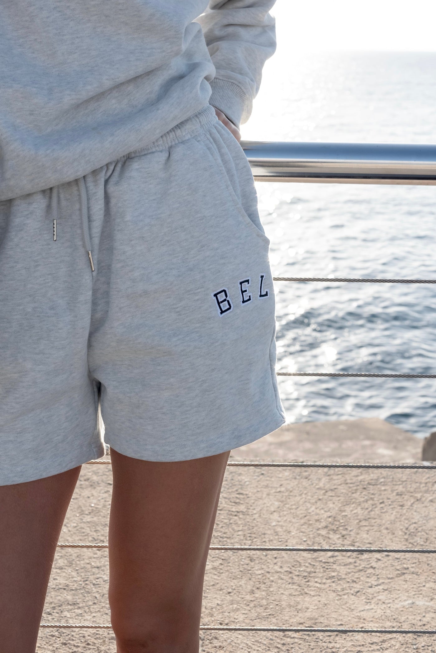 Varsity Shorts Grey Melange-Shorts-Store Clothing Leggings Women's Sustainable Recycled Yoga Clothes On-line Barcelona Believe Athletics Sustainable Recycled Yoga Clothes